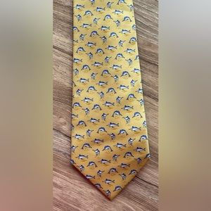 Vintage JONES NEW YORK Swordfish Print Men’s Yellow Silk Necktie Tie VGC!